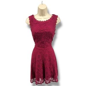 Burgundy Lace Fit Flare Mini Dress Juniors 5 Sleeveless‎ Party NWT City Studio